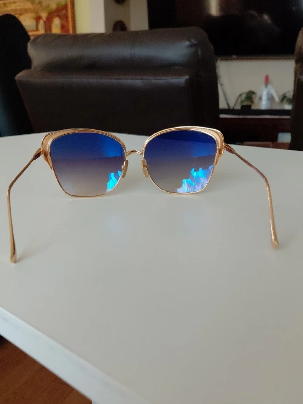 Men/ Women DITA FIRAZ Blue Gradient Cat-Eye Sunglasses with Gold Frame